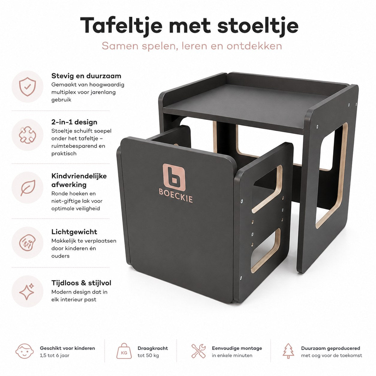 Houten activiteitentafel met kralenlabyrint en vormsorteerder voor fijne motoriek