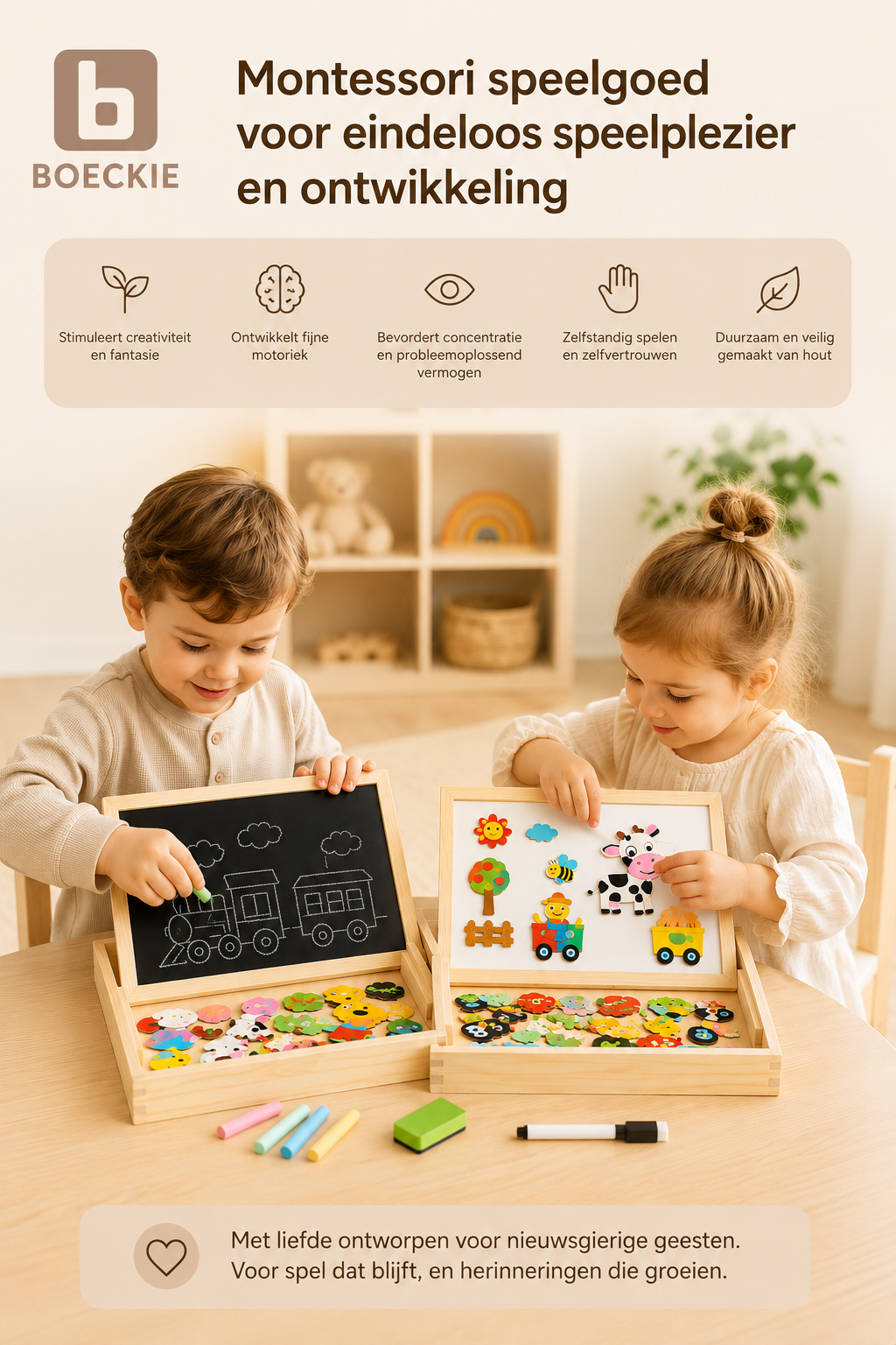 Kinderen spelen met Montessori tekentafel