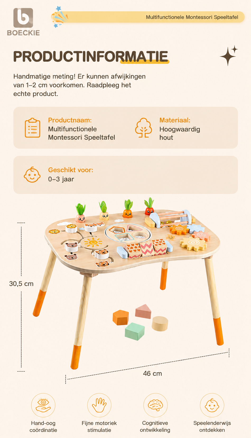 Boeckie Montessori Activiteitentafel Hout – Educatief Speelgoed vanaf 1 Jaar