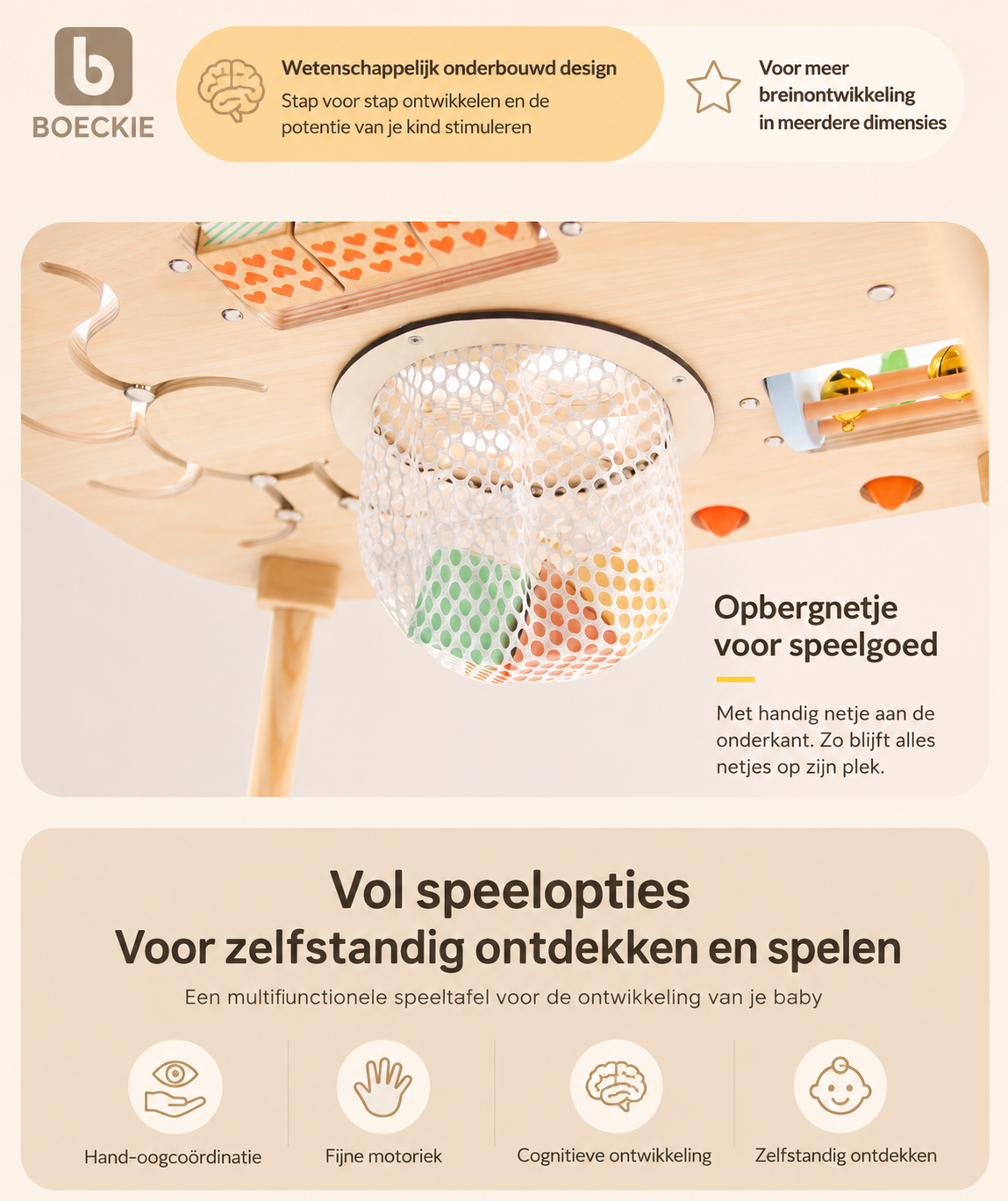 Boeckie Montessori Activiteitentafel Hout – Educatief Speelgoed vanaf 1 Jaar