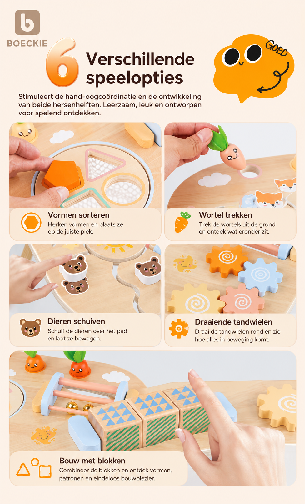 Boeckie Montessori Activiteitentafel Hout – Educatief Speelgoed vanaf 1 Jaar