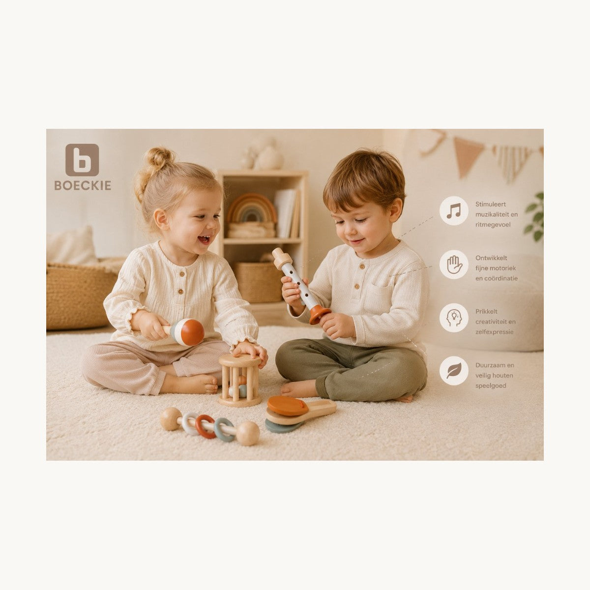 Kinderen spelen met BOECKIE muziekset