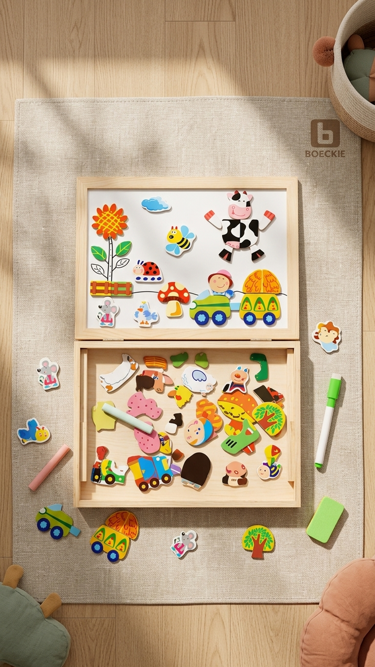 BOECKIE Montessori Magnetische Tekentafel - Educatief Speelgoed met Dieren vanaf 3 Jaar