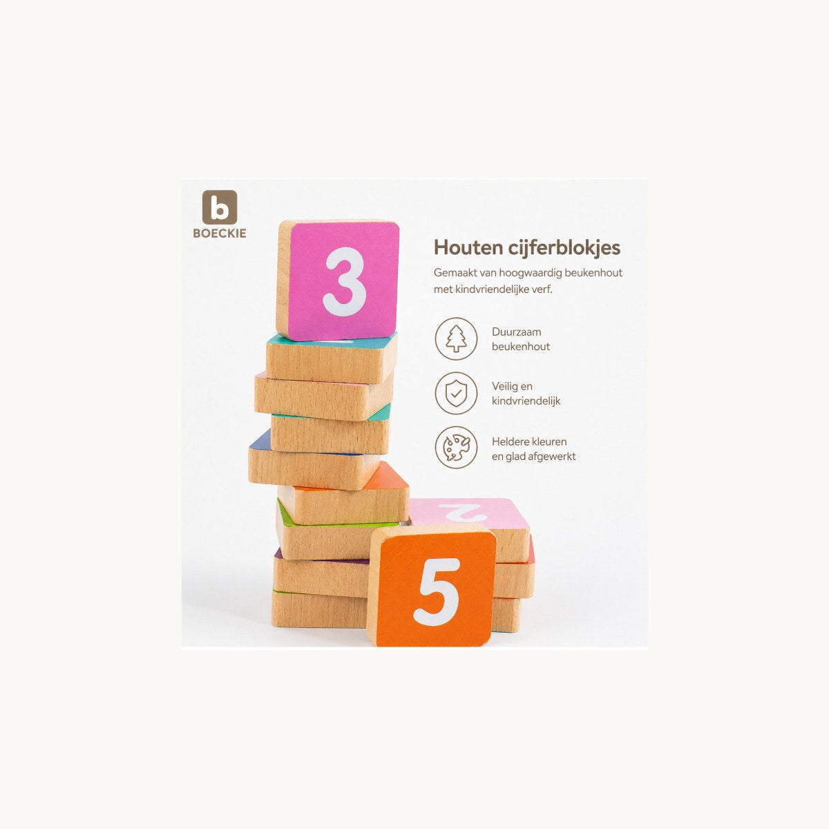 Houten cijferblokjes van het Montessori rekenbord