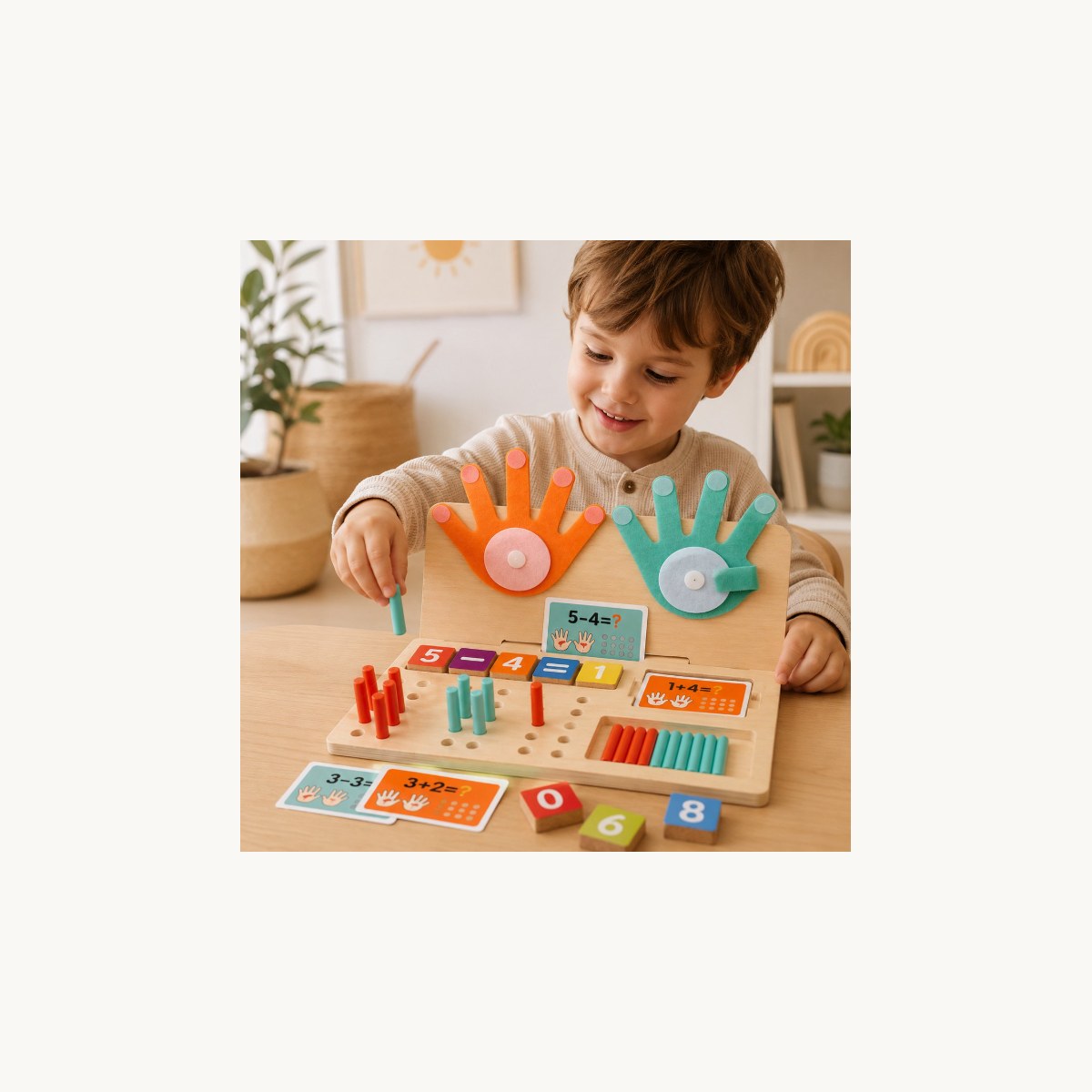Kind speelt met het BOECKIE Montessori reken- en telbord