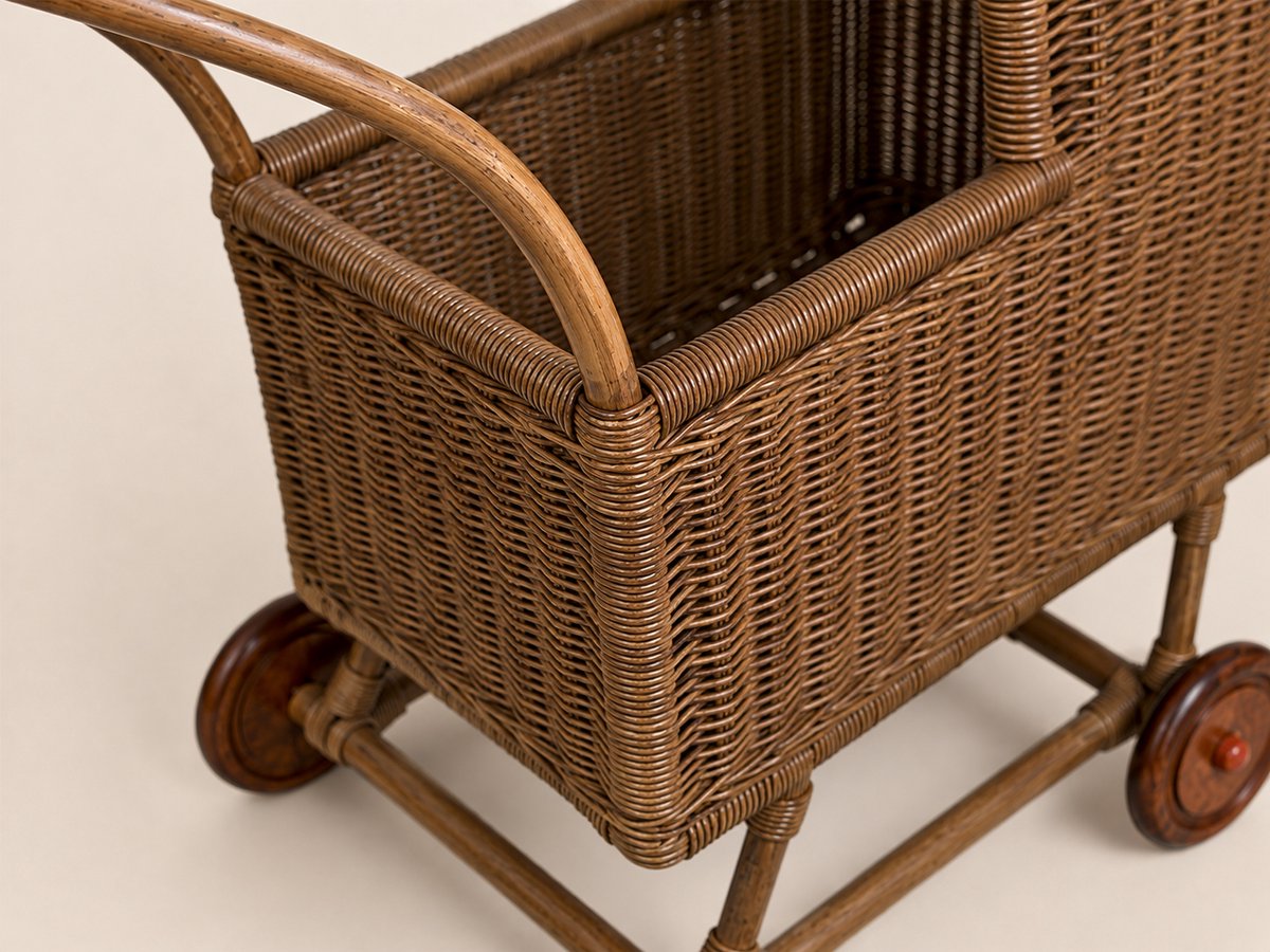 BOECKIE Retro Poppenwagen Donkerbruin – Rotan & Hout – 70 × 34 × 67 cm