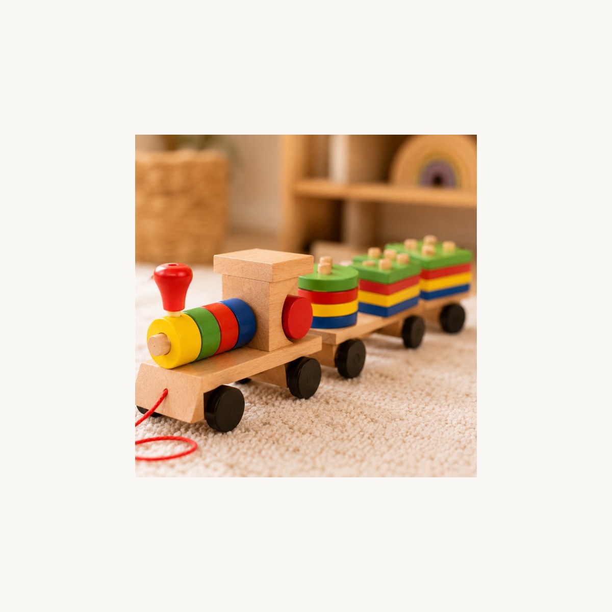 Detail houten trein met blokken